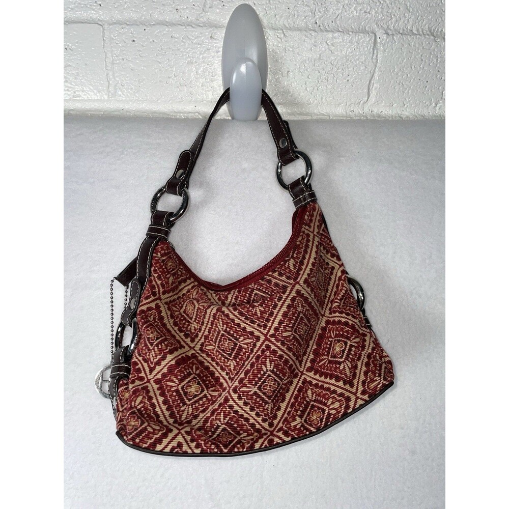 Vtg TOMMY HILFIGER Mini Baguette Bag Brown Fabric Shoulder Handbag Purse Y2K